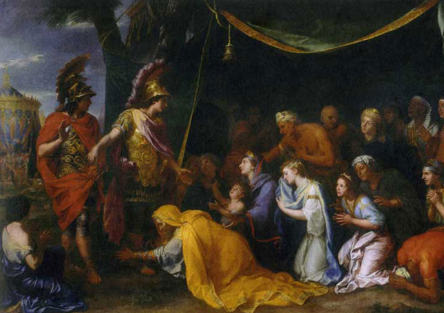 تابلو زاری کردن مادر داریوش سوم و افتادن به پای اسکندر و درخواست آمرزش به هنرمندی شارل لوبرن و به سفارش لویی چهاردهم برای کاخ ورسای کشیده شده‌است
