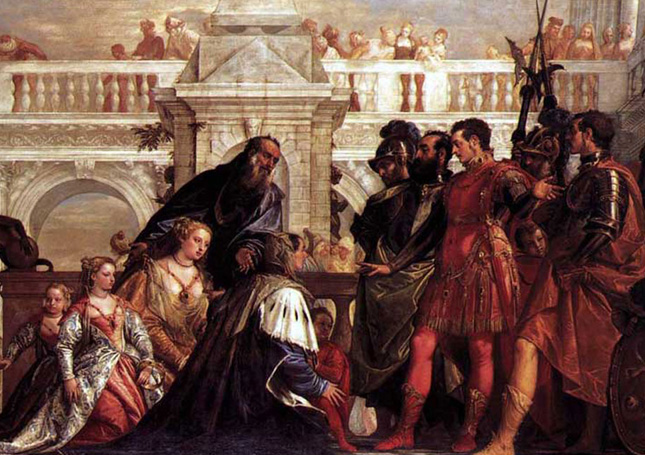اثر پائولو ورونزا (Paolo_Veronese)، یکی از آثار سده شانزدهم، خاندان داریوش با پوشش و چهره اروپایی سده شانزدهم کشیده شده‌اند.