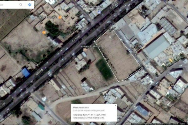 نقشه هوایی زمین مارکار رو‌ به روی محله اهرستان یزد اهرستان